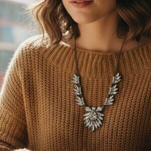 J. Crew Silver Bohemian Leaf Necklace